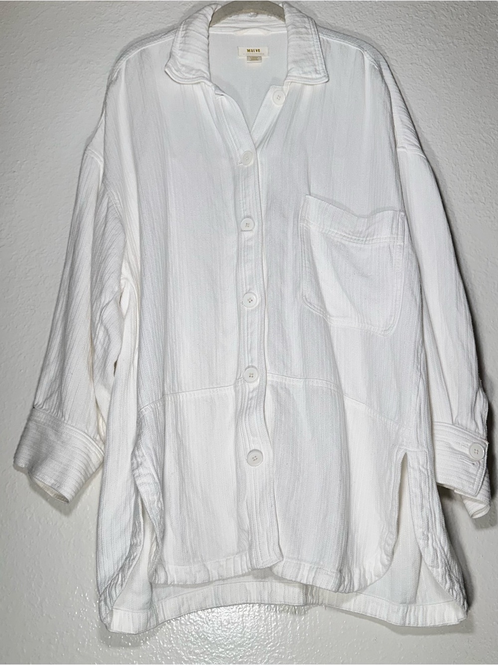Maeve Anthropologie White Linen Blend Oversized Button Front Shirt Jacket Large